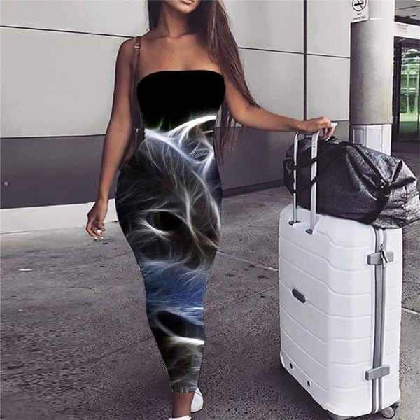Wolf Dress Women Animal Vestido Sexy Anime Sundress Psychedelic Bodycon Dress Black Boho - KYKU