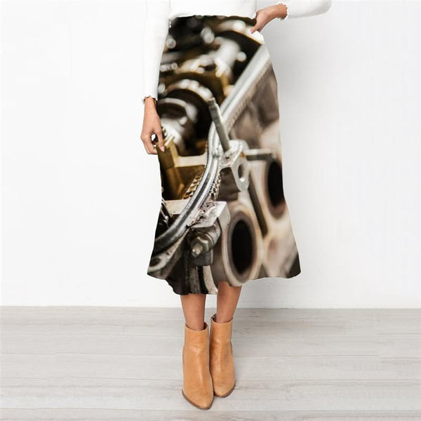 Metal Skirts Women Engine School skirt Gear High waist skirts Hip Hop Rock Frauen