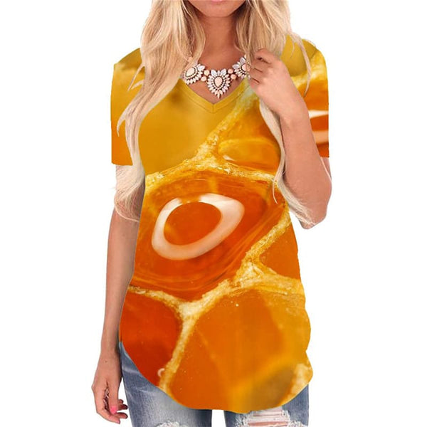 Geometric T-shirt women Psychedelic Tshirts Printed Vortex Shirt Print Honey T-shirts 3d Honeycomb V-neck Tshirt