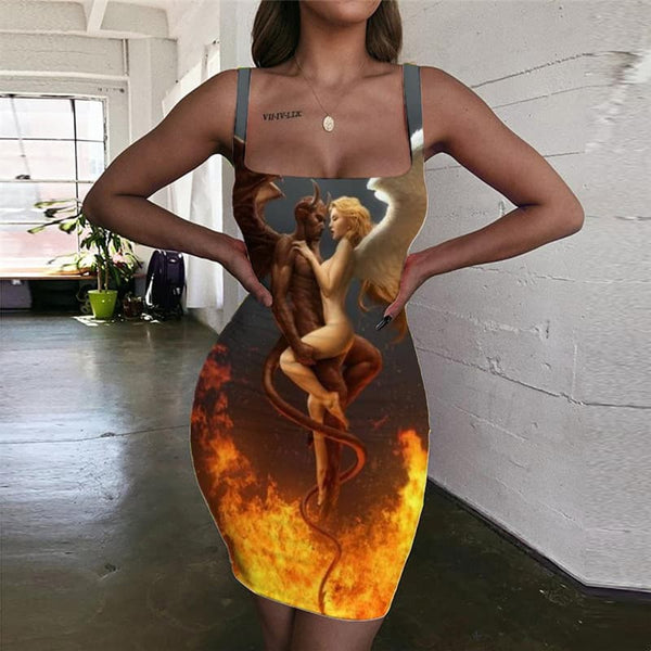 Flame Dresses Women Couple 3d Print Novel Ladies Dresses Womens Clothing Party
