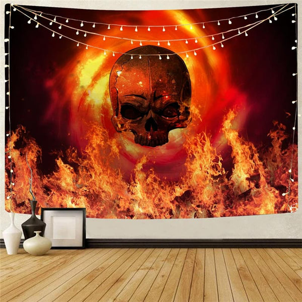 Skull Tapestry Punk Wall Tapestry Flame Tapestries Red Rug Wall Decor Mandala