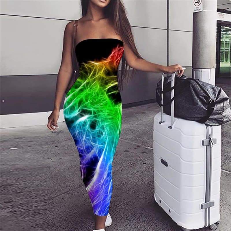 Lion Dress Women Animal Vestido Sexy Anime Party Colorful Bodycon Dress Flame sleeveless - KYKU