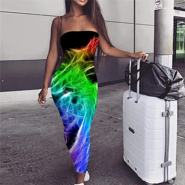 Lion Dress Women Animal Vestido Sexy Anime Party Colorful Bodycon Dress Flame sleeveless - KYKU