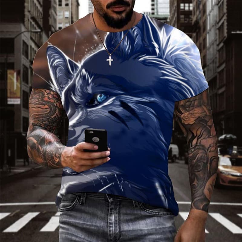 Wolf T shirt Men Animal T-shirts 3d Lightning Shirt Print Casual Tshirts Casual