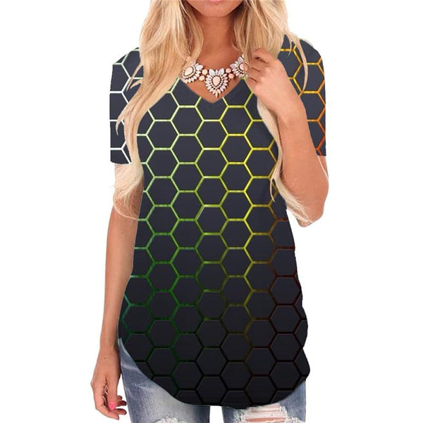 Geometric T Shirt Women Psychedelic Funny T shirts Vortex Shirt Print Honeycomb T-shirts 3d Square Tshirts Printed