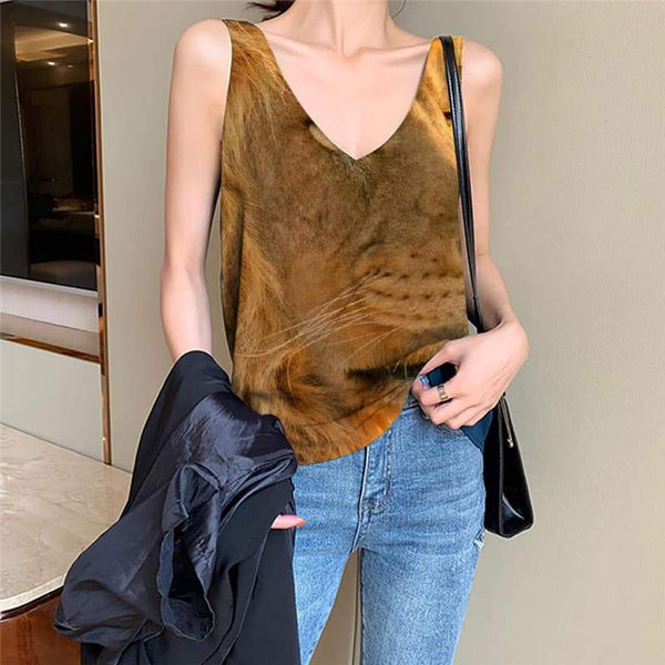 Lion Tank-Top women Animal Vest Printed Anime Sleeveless 3d Harajuku Vest Print Anime Funny Top - KYKU