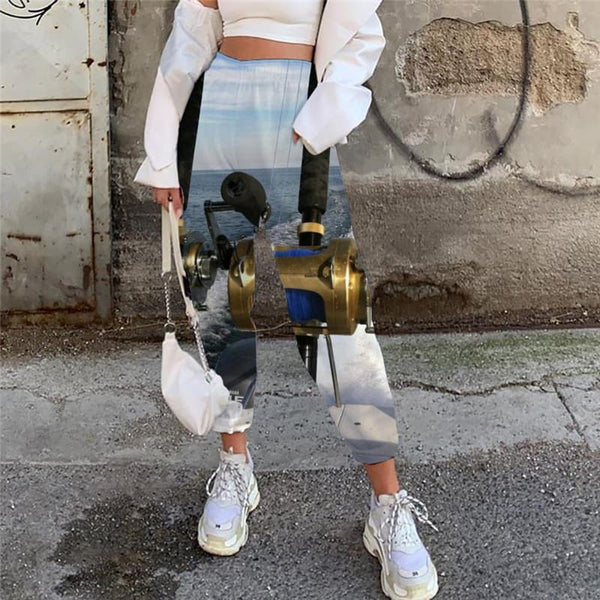 Fish Pants Women Fisherman Trouser Fishinger Jogger Pants Tracksuits Casual Pant Metal High Waist Pants