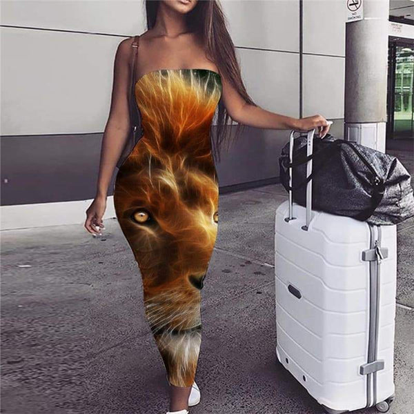 Lion Dress Women Animal 3d Print Anime Boho Galaxy Party Universe Bodycon Dress - KYKU