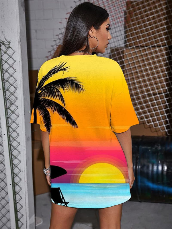 
Hawaii T Shirt Women Coconut Tree Funny T shirts Moon Punk Rock Landscape Shirt Print
                