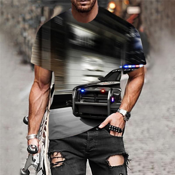 
Car T-shirt Men Police Car Tshirt Printed Harajuku Shirt Print Hip Hop Tshirts Casual
                