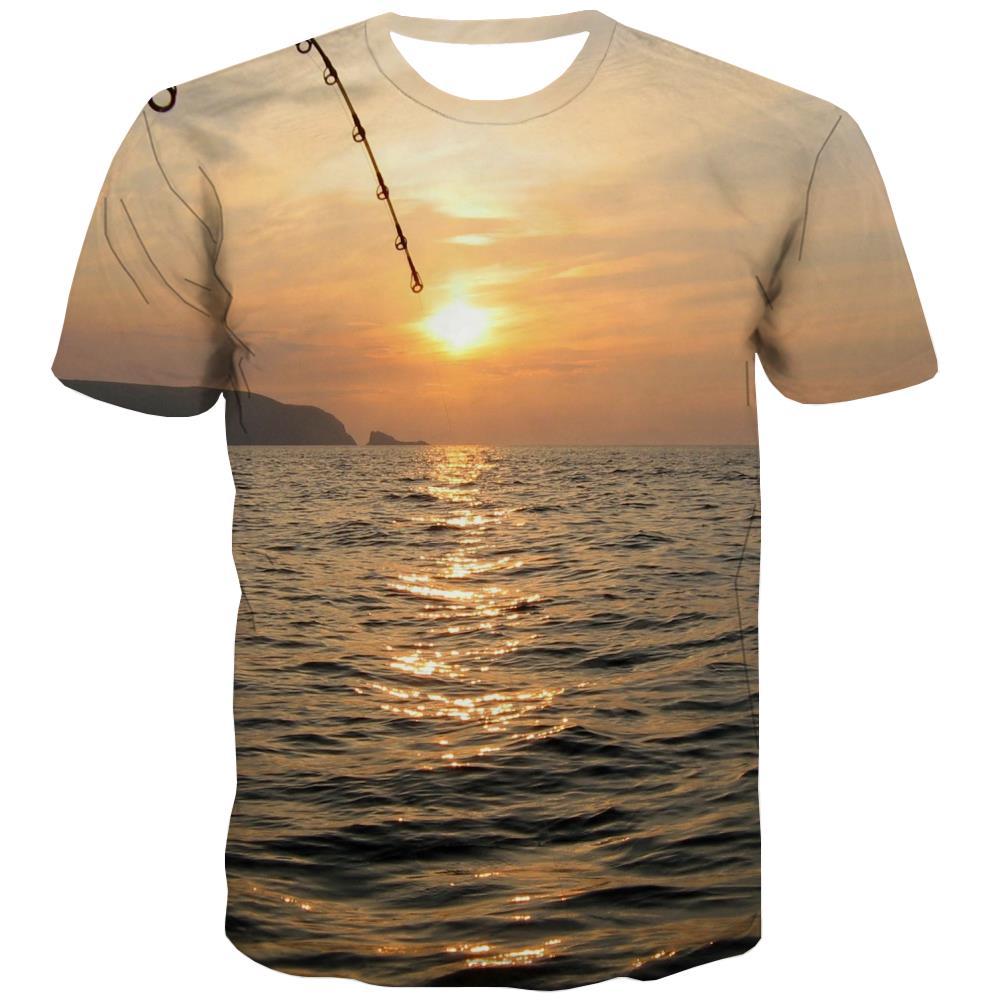 fishing T-shirt Men fish T-shirts Graphic sea Tshirt Anime sun Shirt Print - KYKU
