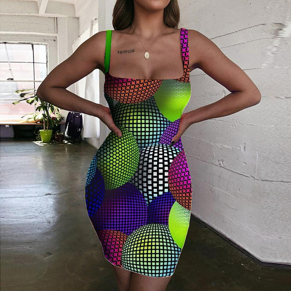 Geometric Dresses Women Psychedelic Ladies Dresses Vortex 3d Print Three-Dimensional Ball Bodycon Dress - KYKU