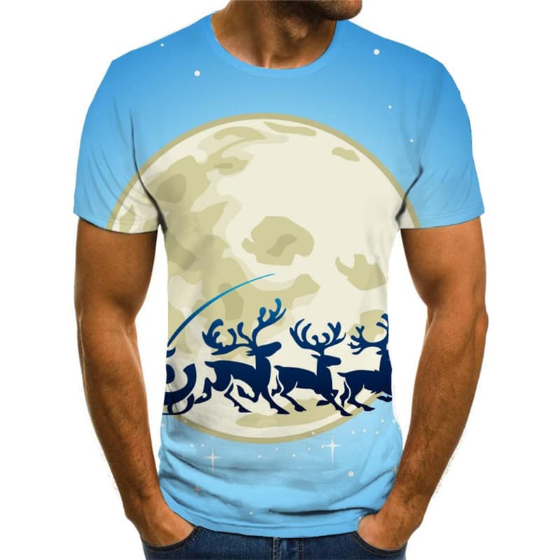 Christmas T shirts Men Moon Tshirts Novelty Deer T-shirts 3d Party Tshirts Cool