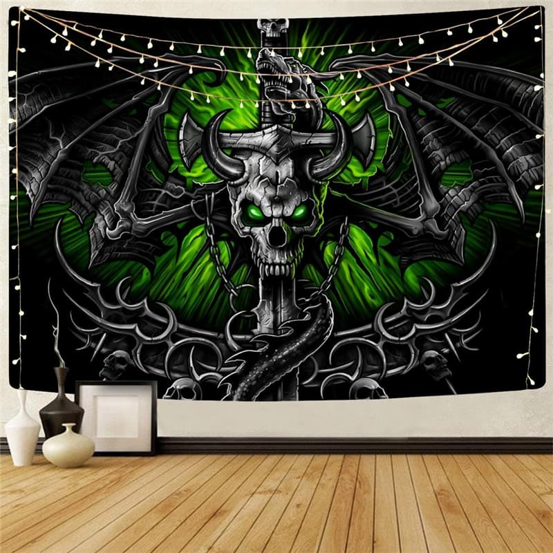 Skull Tapestry Punk Home Tapestrys Devil Tenture Mandala Wing Tapestries Iron Chain Wall Tapestry