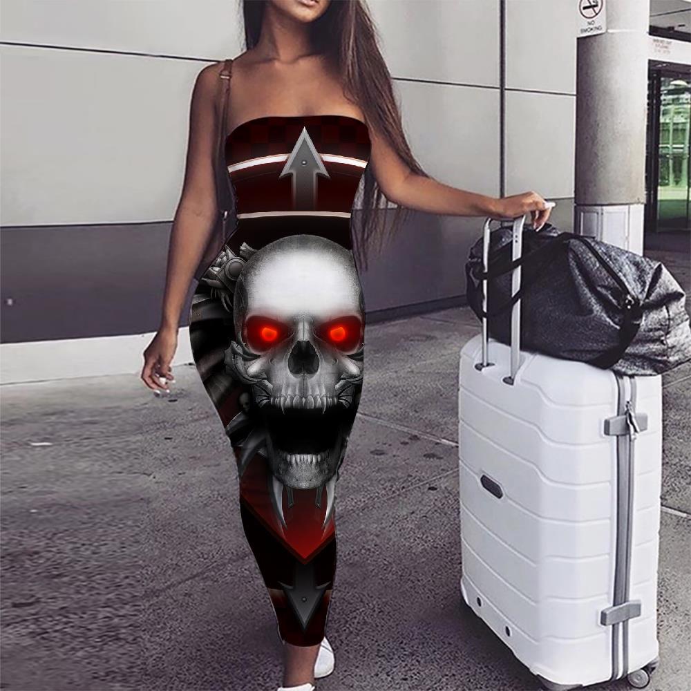 Skull Dress Women Punk sleeveless Ferry Boho Womens Clothing Elegant - KYKU