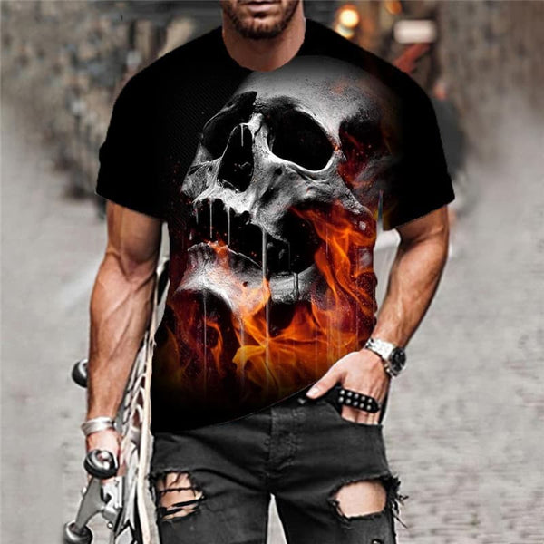 
Skull T shirt Men Flame Anime Clothes Skeleton Funny T shirts Black Tshirts Casual
                