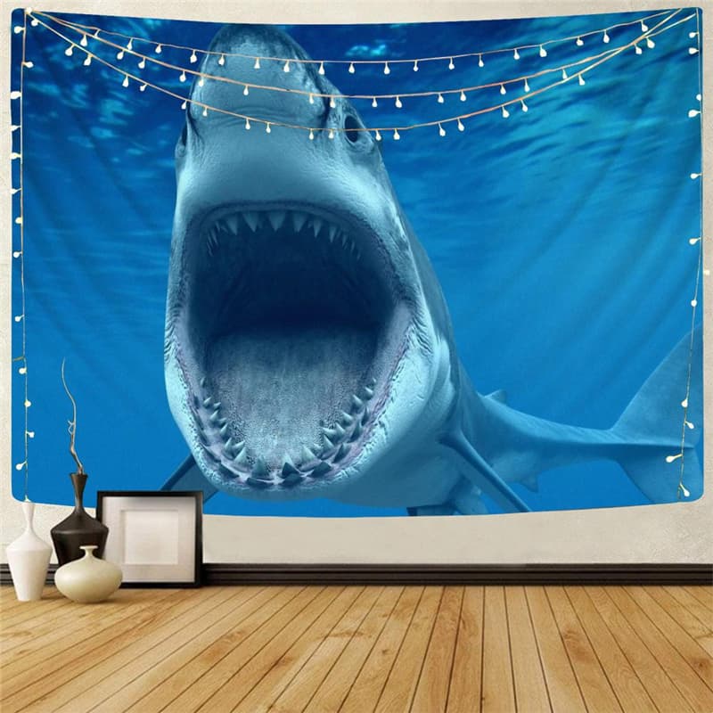 Shark Tapiz Animal Tapestries Blue Home Tapestrys Gothic Tenture Mandala Angry Wall Tapestry