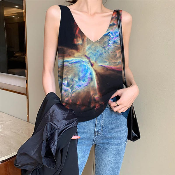 Galaxy Tank Top Women Space Vest Printed Universe Funny Top Nebula Tank Tops Casual