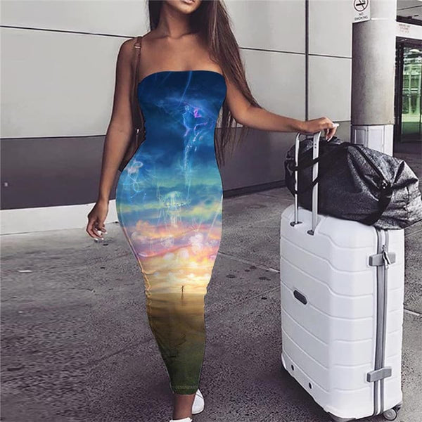 Jellyfish Dress Women Character Boho Psychedelic Bodycon Dress Galaxy Party Nebula Sundress