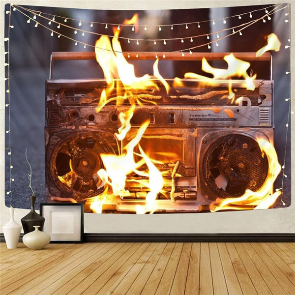 Flame Tapiz Radio Rug Wall Music Tapestries Decor Mandala Hippie New
