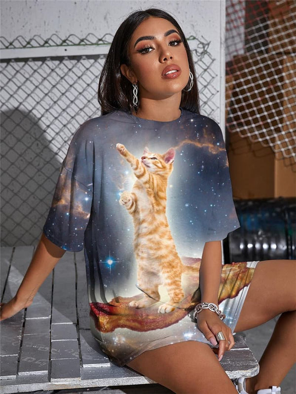 
Cat T Shirt Women Animal T-shirts 3d Galaxy Shirt Print Nebula Tshirt Printed Space Funny T shirts
                