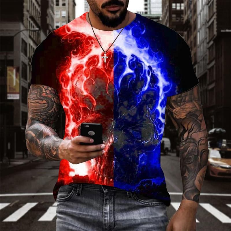 Skull T shirt Men Flame Anime Clothes Colorful Tshirt Printed Short Sleeve