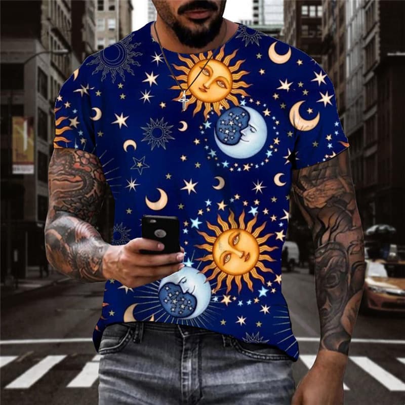 Hippie T-shirt Men Sun Tshirt Printed Moon Anime Clothes Star Funny T shirts