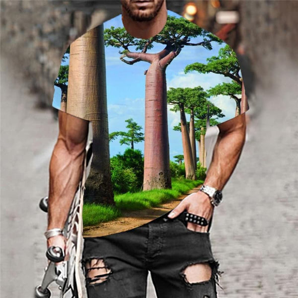 
Landscape T shirt Men Tree Anime Clothes Blue Sky Tshirts Casual Harajuku Shirt Print
                