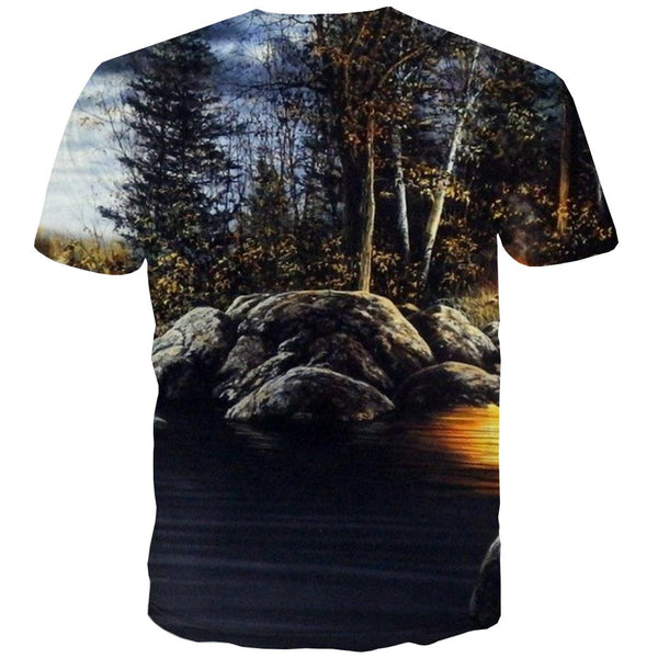 
Camping T-shirt Men Sunset Tshirt Printed Forest T shirts Funny Flame T-shirts 3d
                