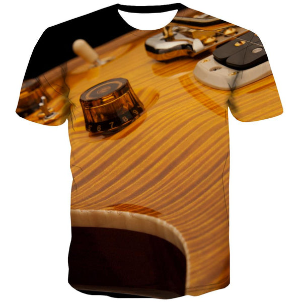 Guitar T-shirt Men Music T-shirts 3d Wooden Tshirts Cool Metal T-shirts Graphic