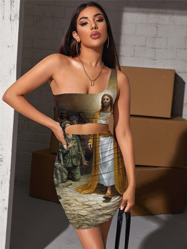 Christian Dress Women Jesus Hollow out Dresses Harajuku Bodycon Dress