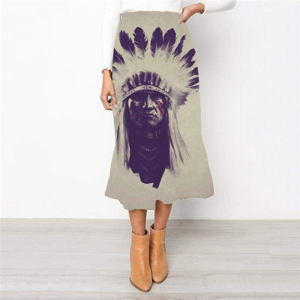 Indios Skirts Women Feather High waist skirts Graffiti Skirt Ladies - KYKU