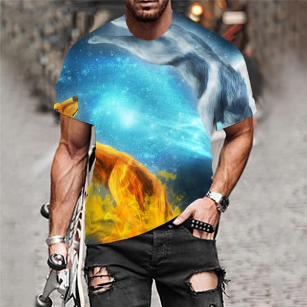
Wolf T shirt Men Animal Tshirt Printed Galaxy Funny T shirts Moon Anime Clothes
                