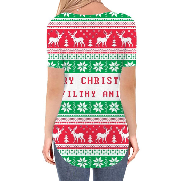 
Christmas T-shirt women New Year Shirt Print Animal Funny T shirts Deer V-neck Tshirt
                