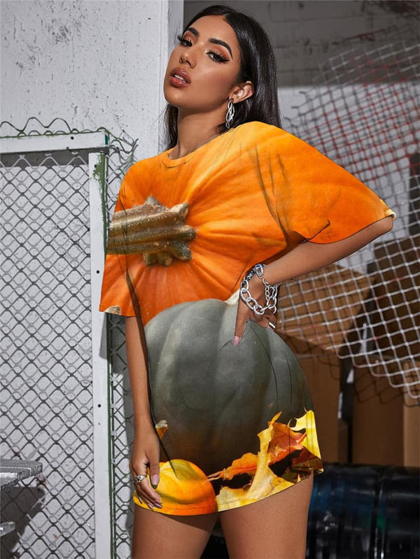 
Pumpkin T Shirt Women Halloween Summer Corn Gothic Novel T-shirts 3d
                