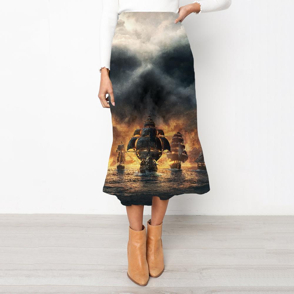 Skull Skirts Women Punk High waist skirts Cloud School skirt Pirate Skirt Ladies Captain Rock Frauen - KYKU
