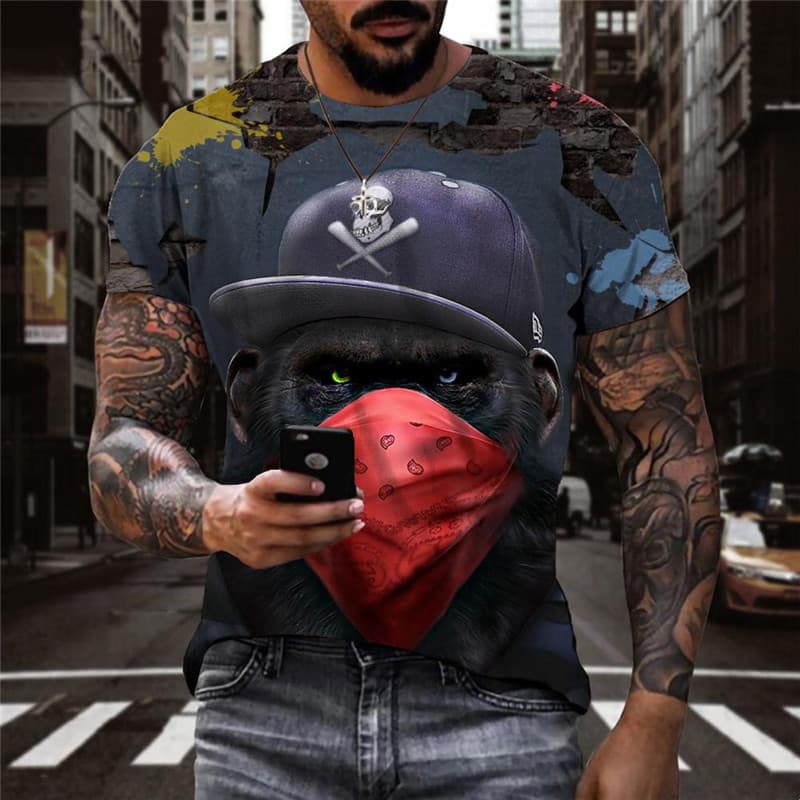Orangutan T-shirt Men Animal Shirt Print Hip Hop Tshirt Printed Skull Tshirts Casual