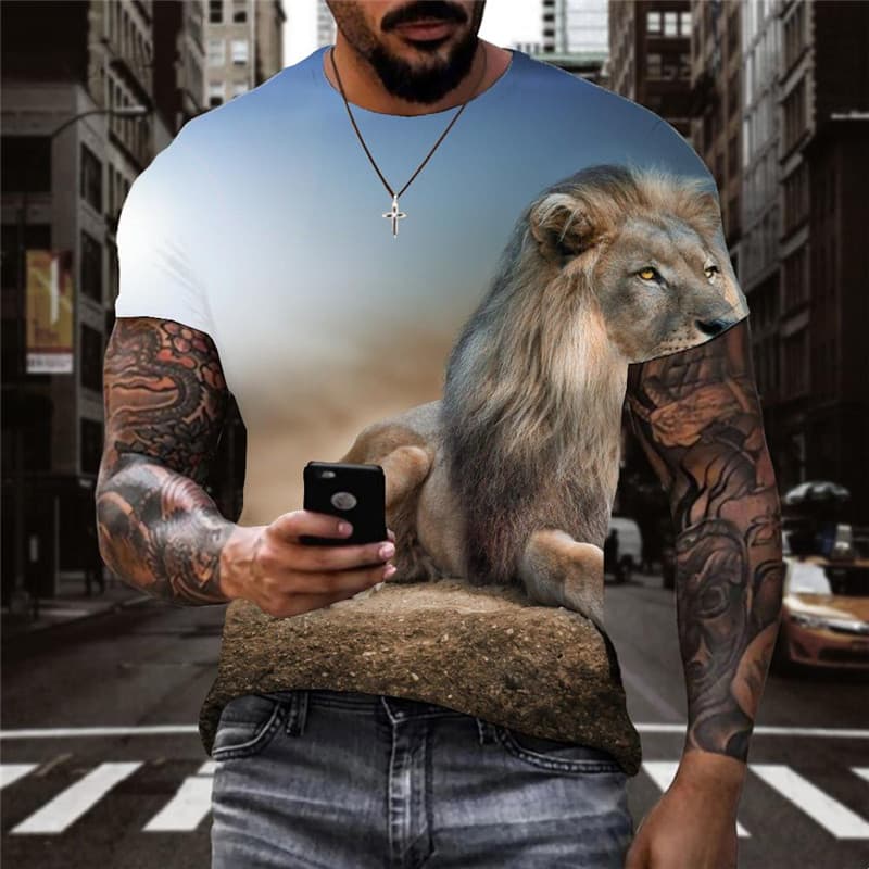 Lion T-shirt Men Animal Tshirt Printed Flame T-shirts 3d Harajuku Funny T shirts Street Tshirts Casual