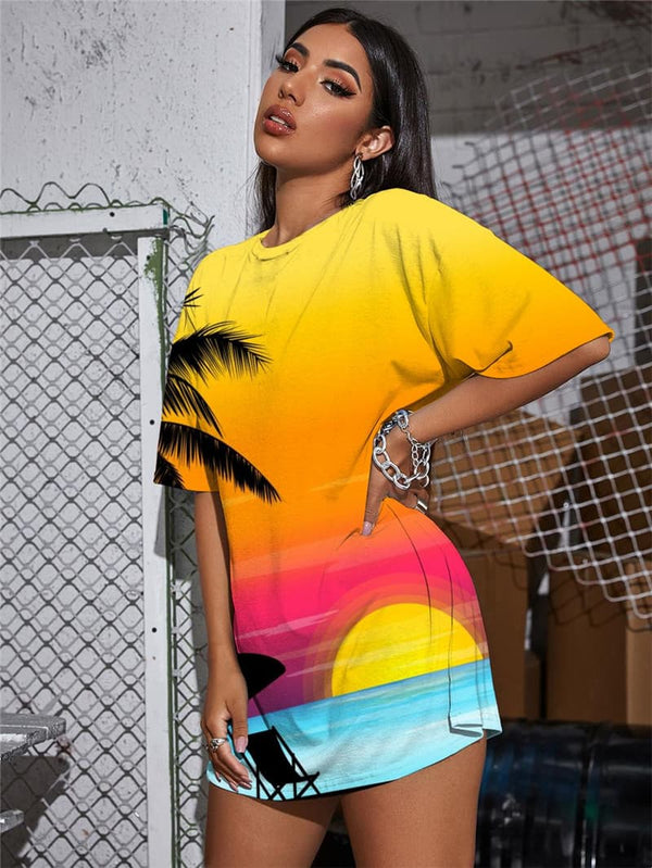 
Hawaii T Shirt Women Coconut Tree Funny T shirts Moon T-shirts 3d Sunset Glow Tshirt Printed
                