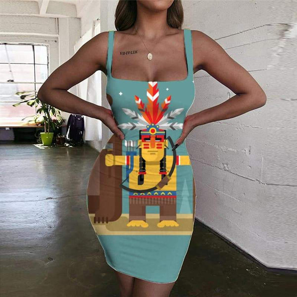 Indios Dresses Women Bear Vestido Sexy Animal Sundress Dark Green 3d Print - KYKU