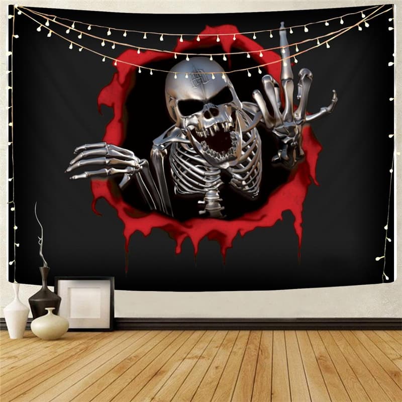 Skull Tapiz Punk Tenture Mandala Blood Tapestries Gesture Home Tapestrys Metal Rug Wall