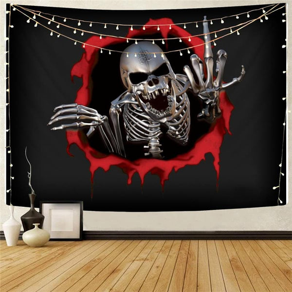 Skull Tapiz Punk Tenture Mandala Blood Tapestries Gesture Home Tapestrys Metal Rug Wall
