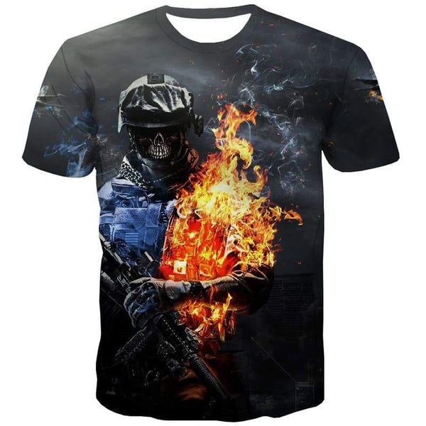 Military T-shirt Men Ocean T shirts Funny Skull T-shirts 3d Gun Tshirts Casual War Shirt Print - KYKU