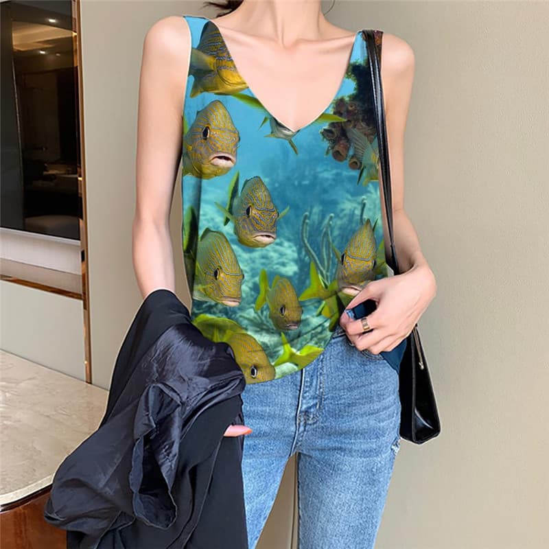Fish Tank Top Women Carp Vest Print Fishinger Sleeveless 3d Animal Anime Clothes Tropical Funny Top