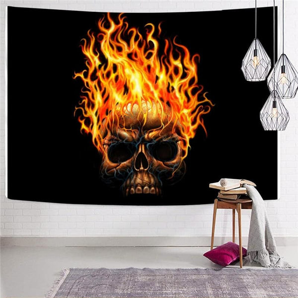 
Skull Tapiz Punk Wall Tapestry Flame Rug Wall Black Tenture Mandala Wall Hanging
                