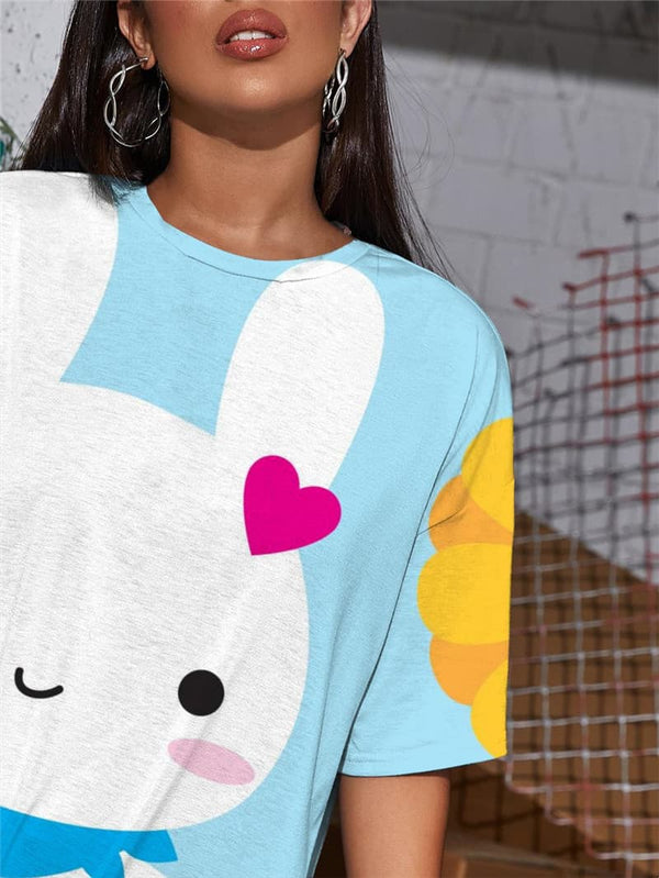 
Rabbit T-shirt Women Animal Gothic Flower Summer Lovely Tshirt Printed
                