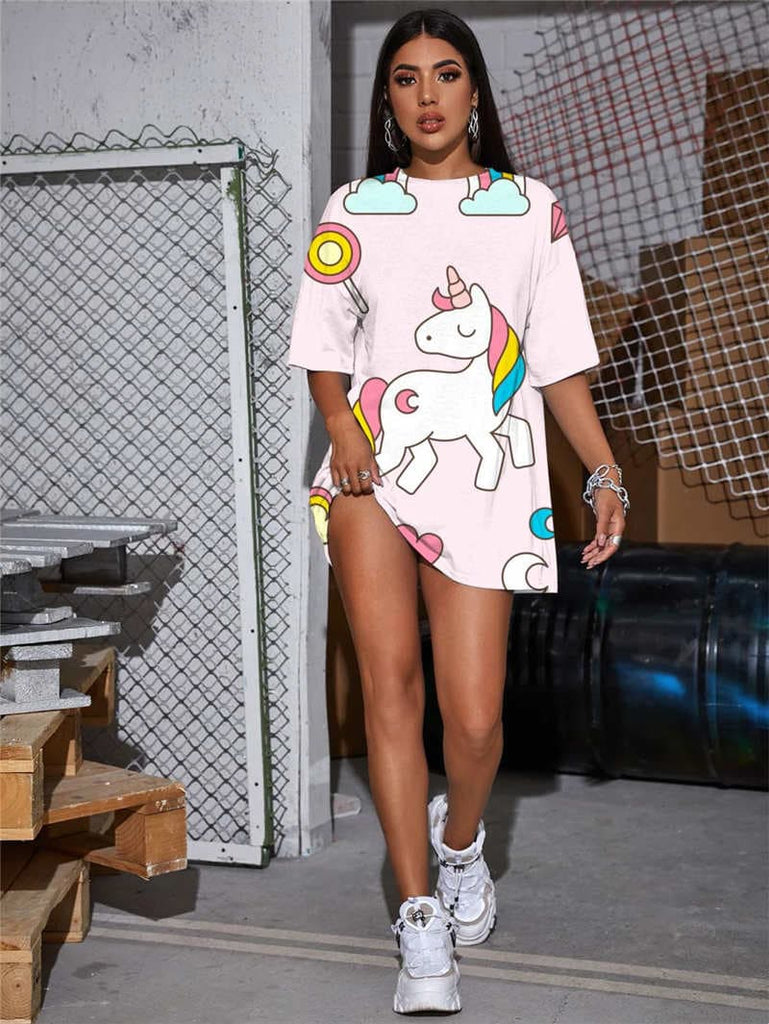 Unicorn T-shirt Women Animal Funny T shirts Rainbow Shirt Print Moon Summer Love Gothic