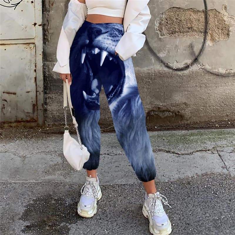 Lion Pants Women Animal 3d Printed Anime High Waist Pants Harajuku Casual Pant Ferocious Jogger Pants - KYKU