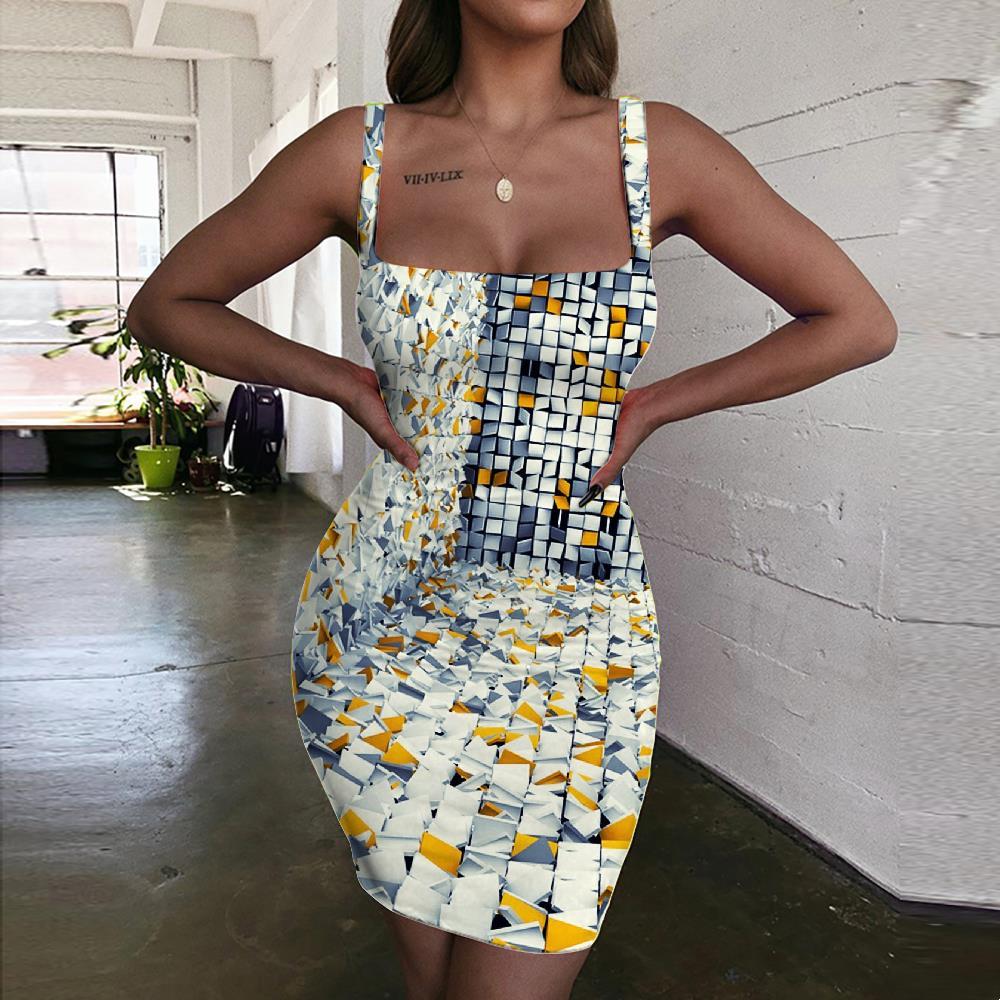 Geometric Dress Women Psychedelic Ladies Dresses Vortex Bodycon Dress Three-Dimensional Space Halter Sleeveless - KYKU
