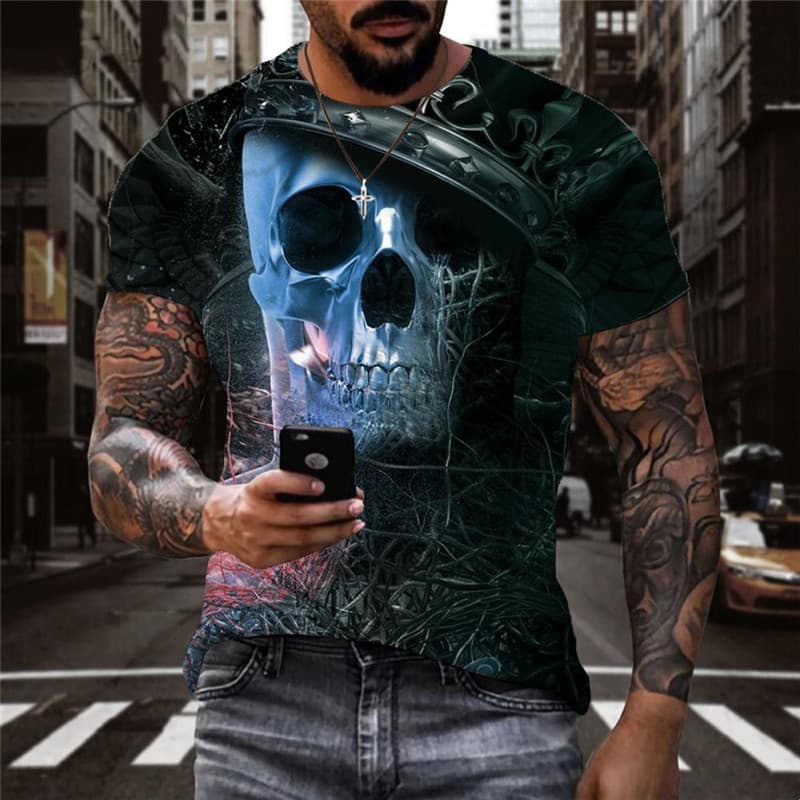 Skull T-shirt Men Skeleton Tshirts Casual Abstract Funny T shirts Gothic Tshirt Printed